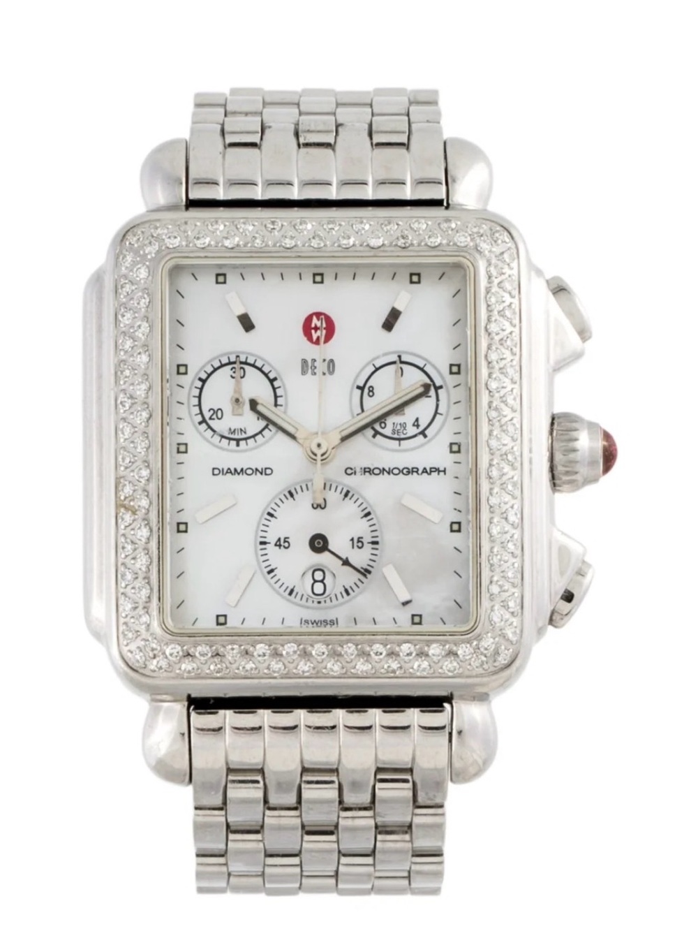 Michele Deco Watch Diamond Bezel Chronograph Bracelet 🤩4 extra straps included